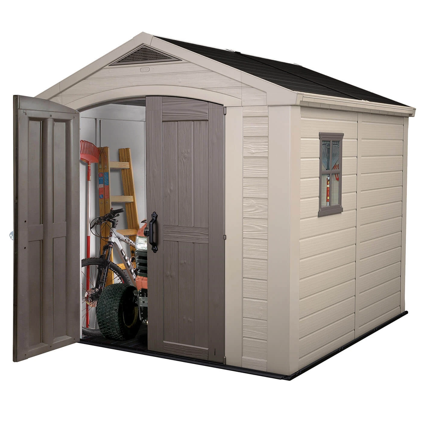 Keter Factor Outdoor Apex Garden Storage Shed 8 X 8 Feet - Beige - Image 2