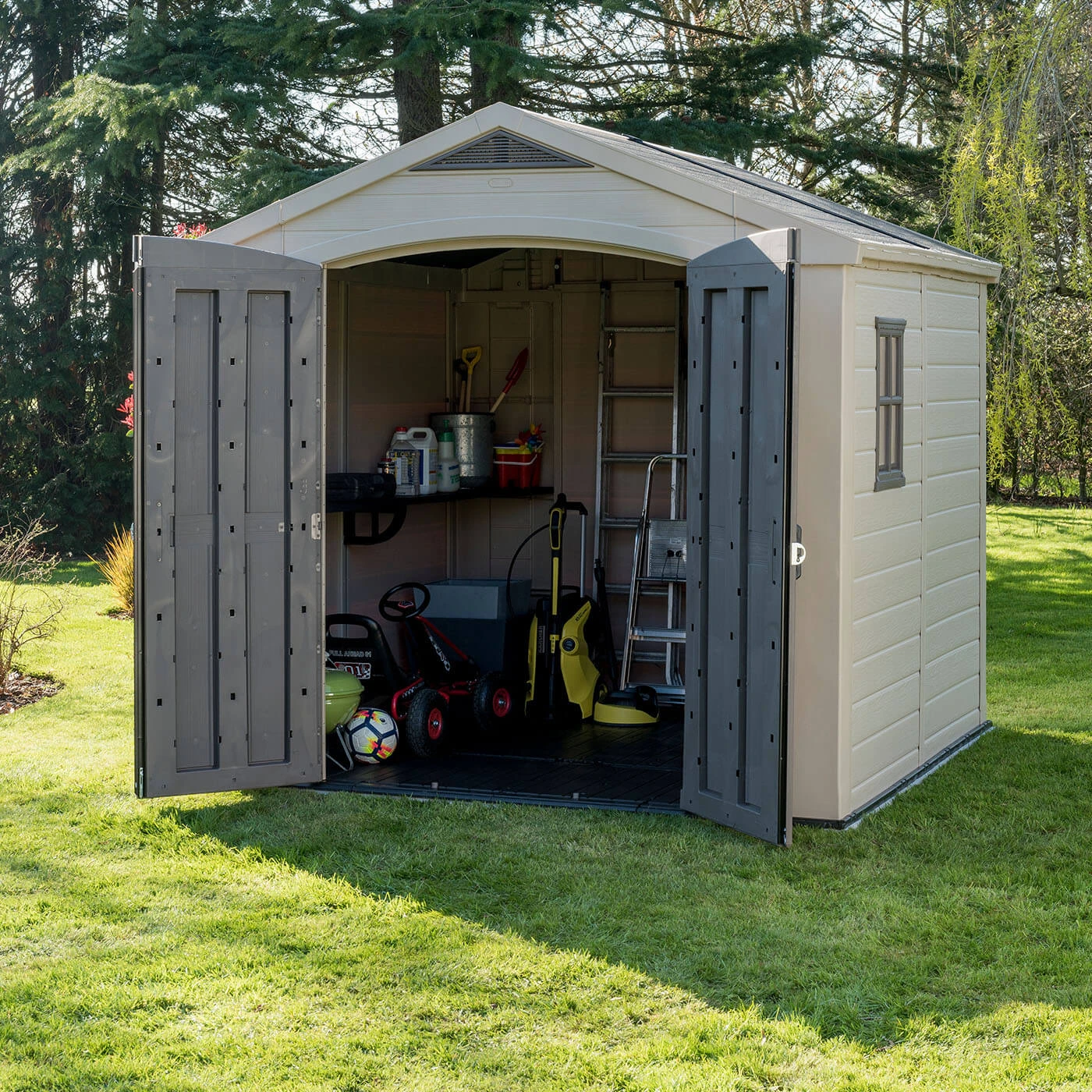 Keter Factor Outdoor Apex Garden Storage Shed 8 X 8 Feet - Beige - Image 3