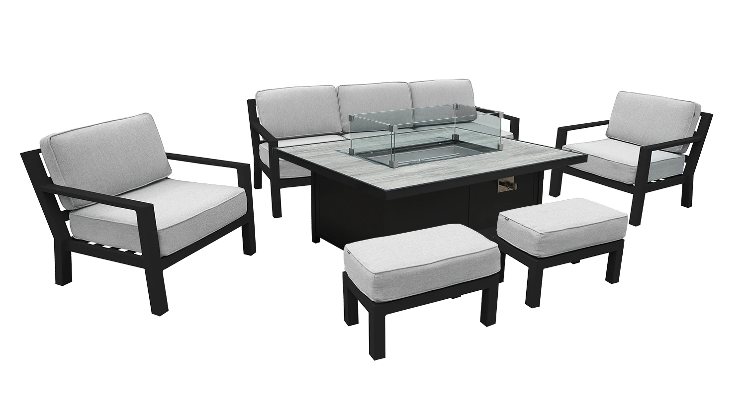Hartman Apollo Lounge Set With Rectangular Fire Pit Table In Carbon/Pewter