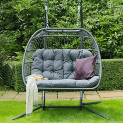 Eleanor Folding Double Hanging Egg Chair Cocoon In Grey