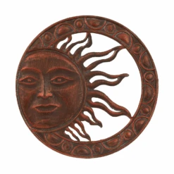 Round Rustic Bronzed Sun Wall Plaque With Embossed Detail 51cm- New This Season!