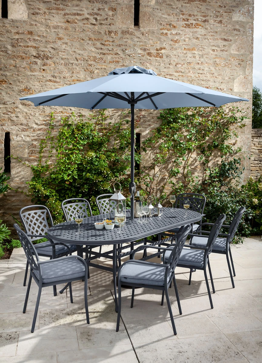 Hartman Berkeley 6 Seat Oval Dining Set In Antique Grey / Platinum