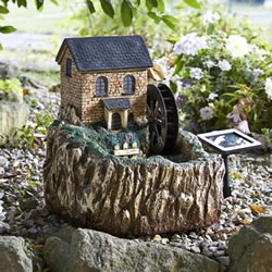 Solar Powered Water Mill Fountain With Light