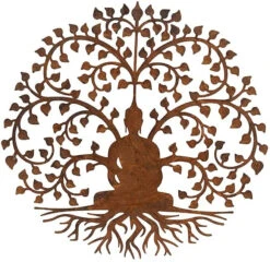Rustic Round Steel Metal Bodhi Buddha Tree Wall Plaque - 60cm Diameter