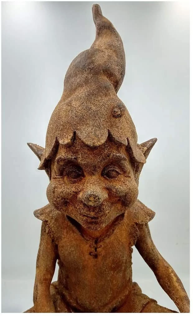 Pixie Perching On A Stone Garden Ornament - Cold Cast Iron - Image 2