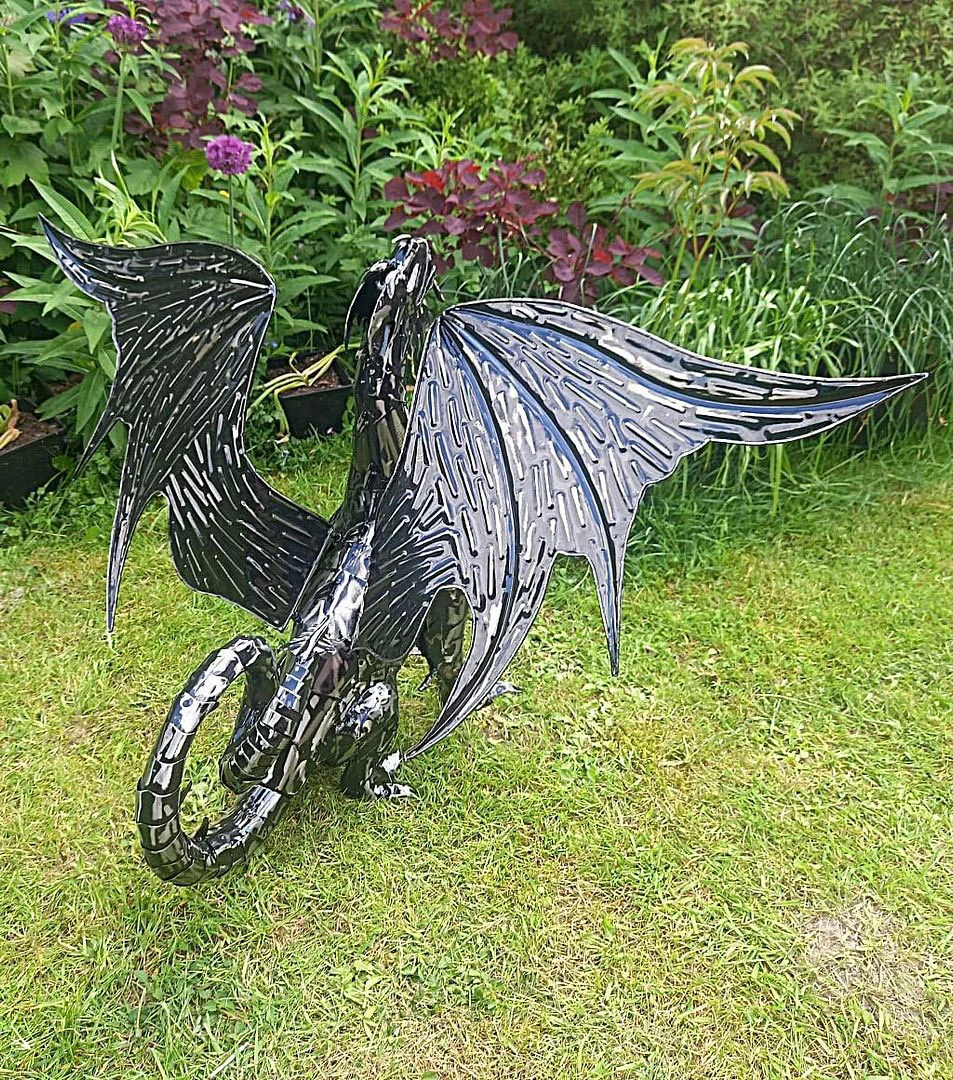 Mystical Dragon Garden Sculpture In Platework Metal - 56cm Tall - Image 2
