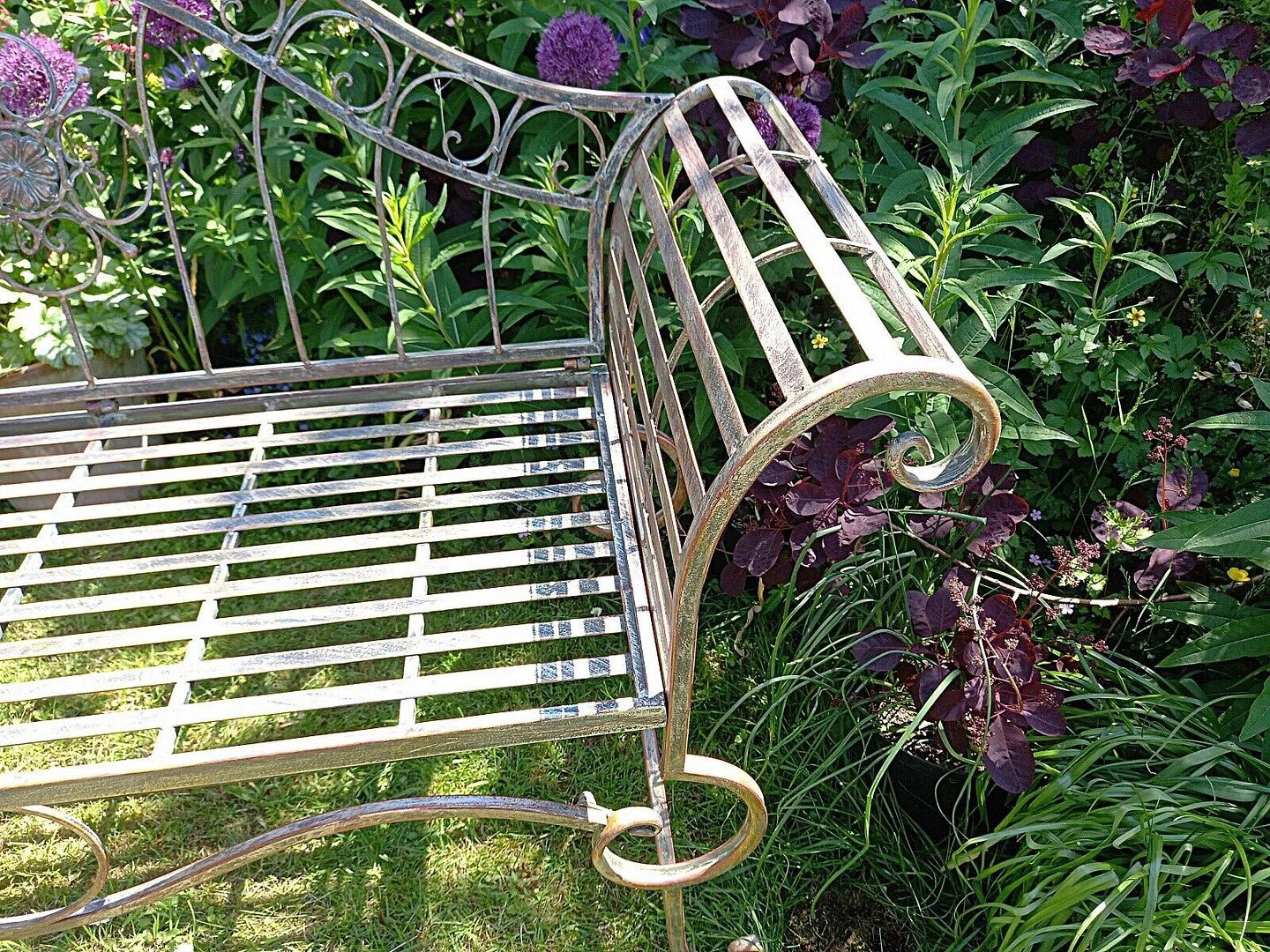 Ornate Verdigris Metal Garden Bench, 93cm X 107cm - Image 3