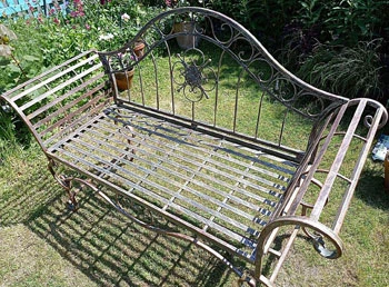 Ornate Verdigris Metal Garden Bench, 93cm X 107cm - Image 4