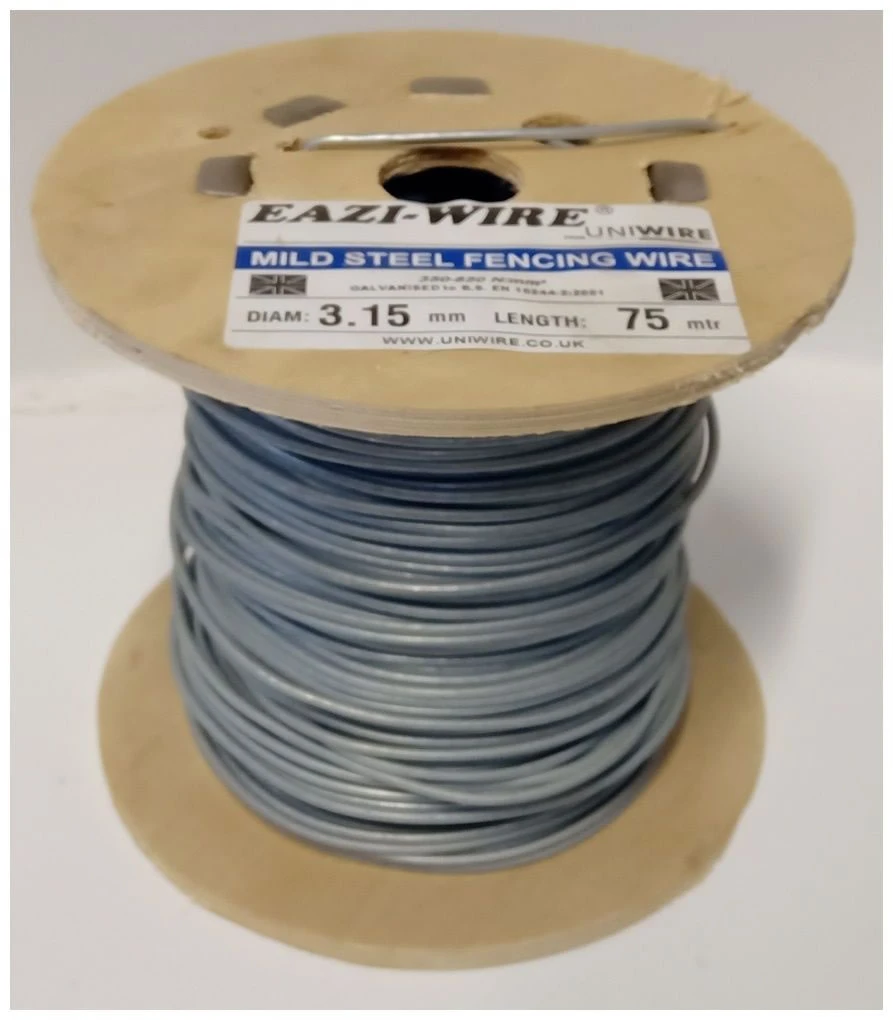 75m Roll Of 3.15mm Diameter Galvanised Mild Steel Line Or Straining Wire In A Handy Spool