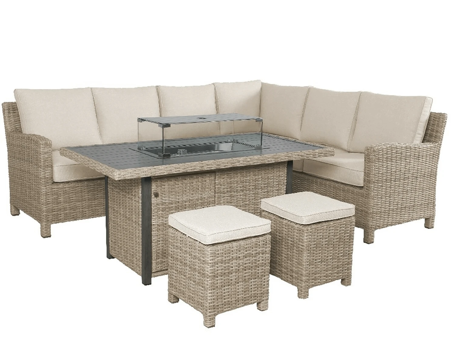 Kettler Palma Left Hand Corner Sofa With Fire Pit Table In Oyster And Stone