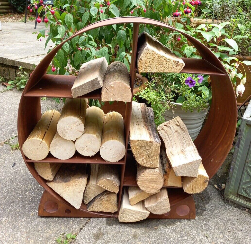 Rustic Steel Round Log Store & Shelves - Image 5