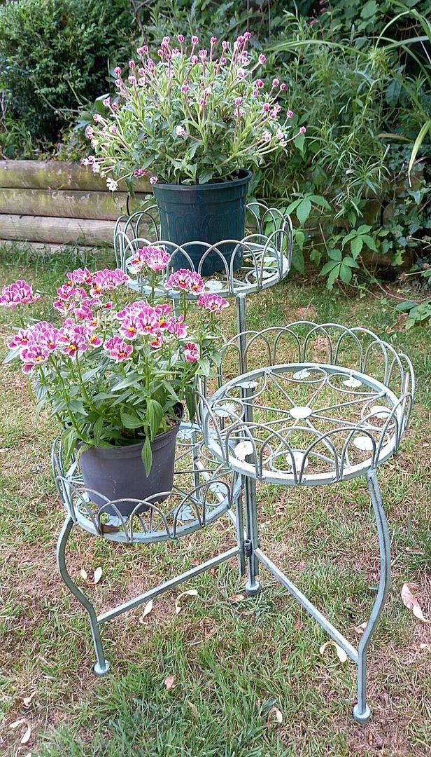 Three Tiered Metal Folding Pot Planter Holder - White And Bronze - Image 3