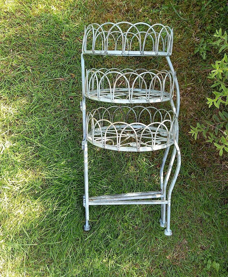 Three Tiered Metal Folding Pot Planter Holder - White And Bronze - Image 4