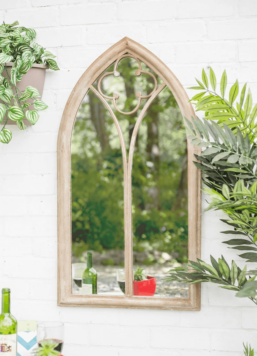 Stone Effect Steel Church Window Wall Mirror