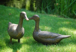 Pair Of Duck Garden Ornaments In Cast Aluminium With Antique Bronze Finish