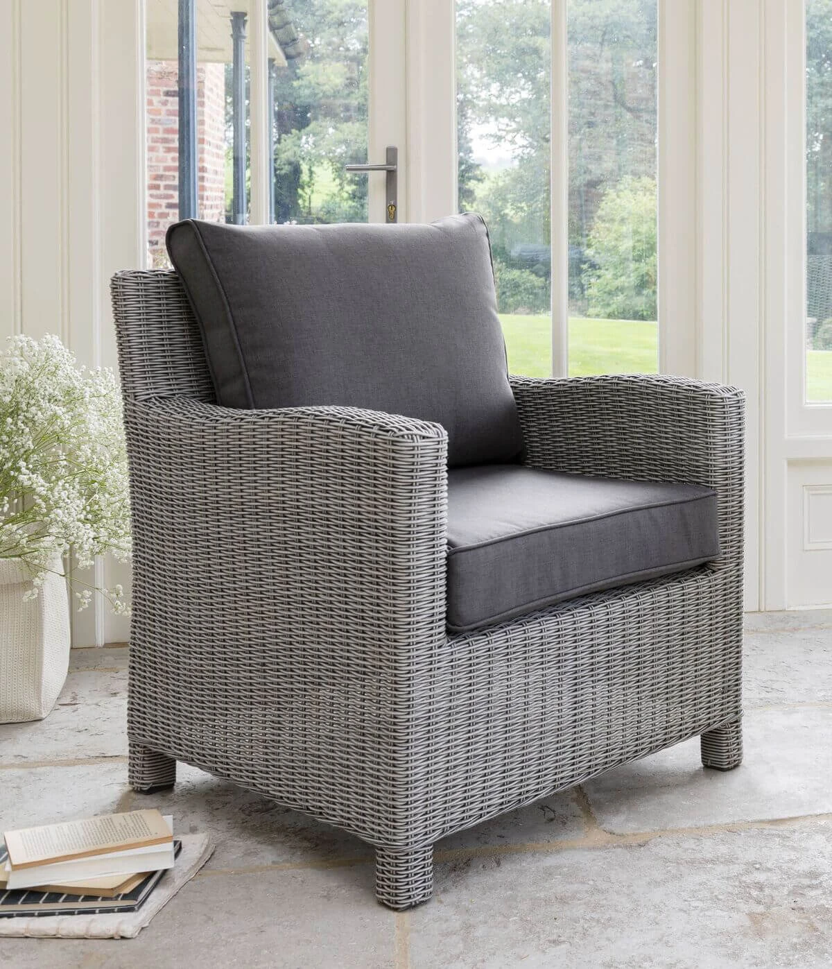Kettler Palma Weave Armchair - White Wash And Taupe