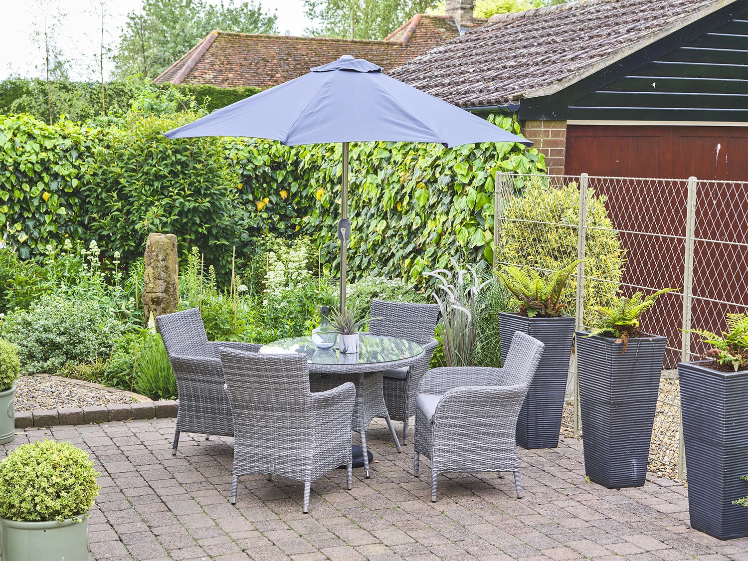 LG Monaco Stone 4 Seat Dining Set With 2.2m Parasol