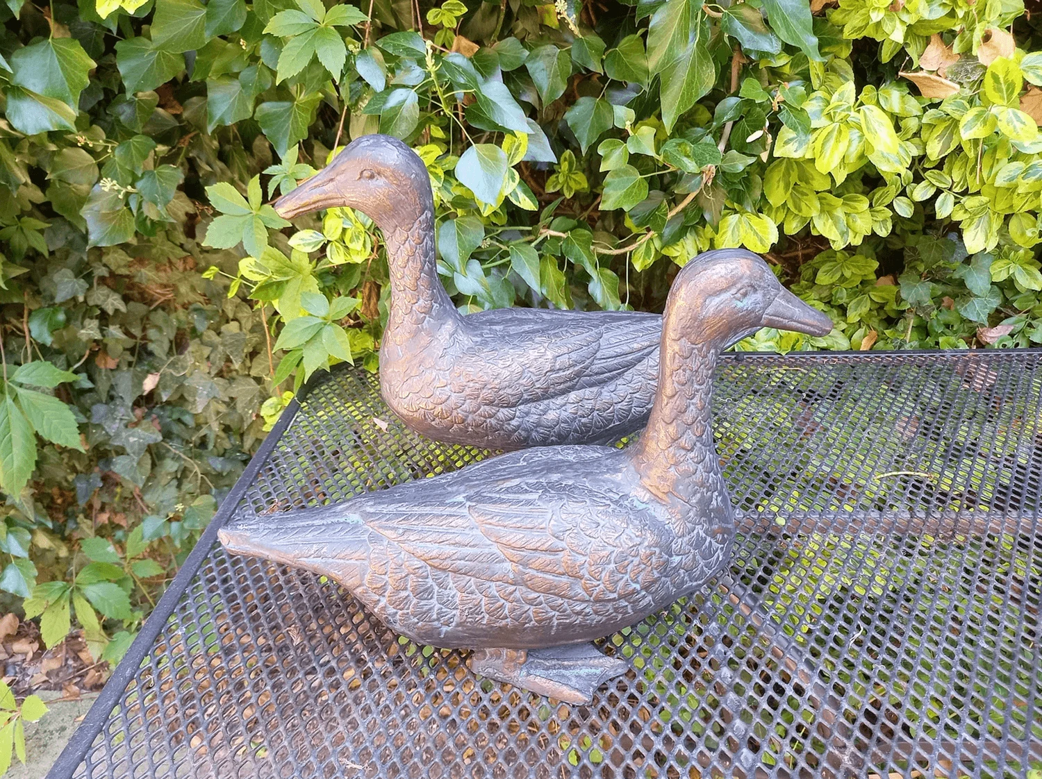 Pair Of Duck Garden Ornaments In Cast Aluminium With Antique Bronze Finish - Image 3