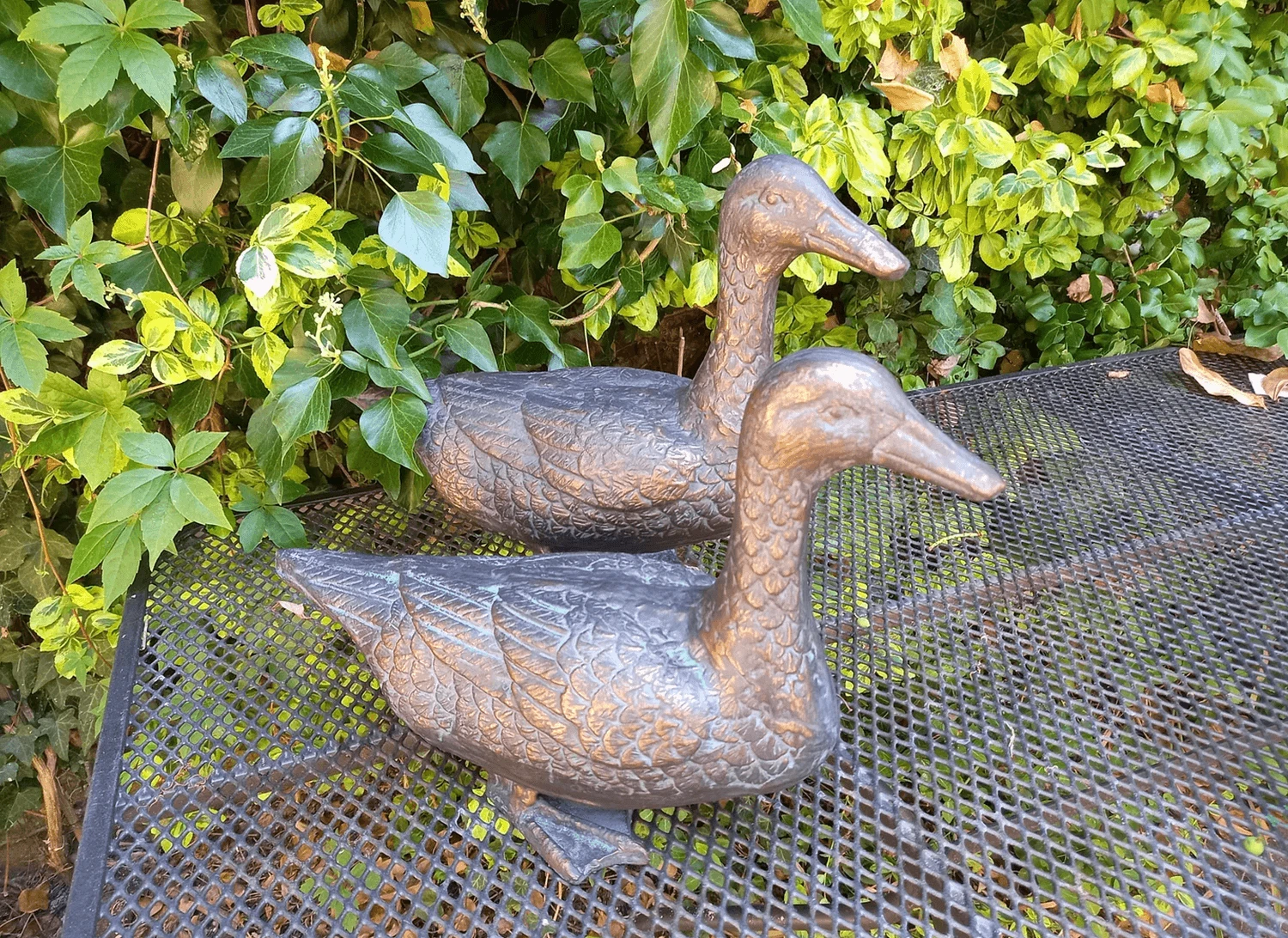 Pair Of Duck Garden Ornaments In Cast Aluminium With Antique Bronze Finish - Image 2
