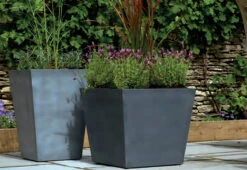 Stewart 48cm Low Square Beton Planter In Dark Grey