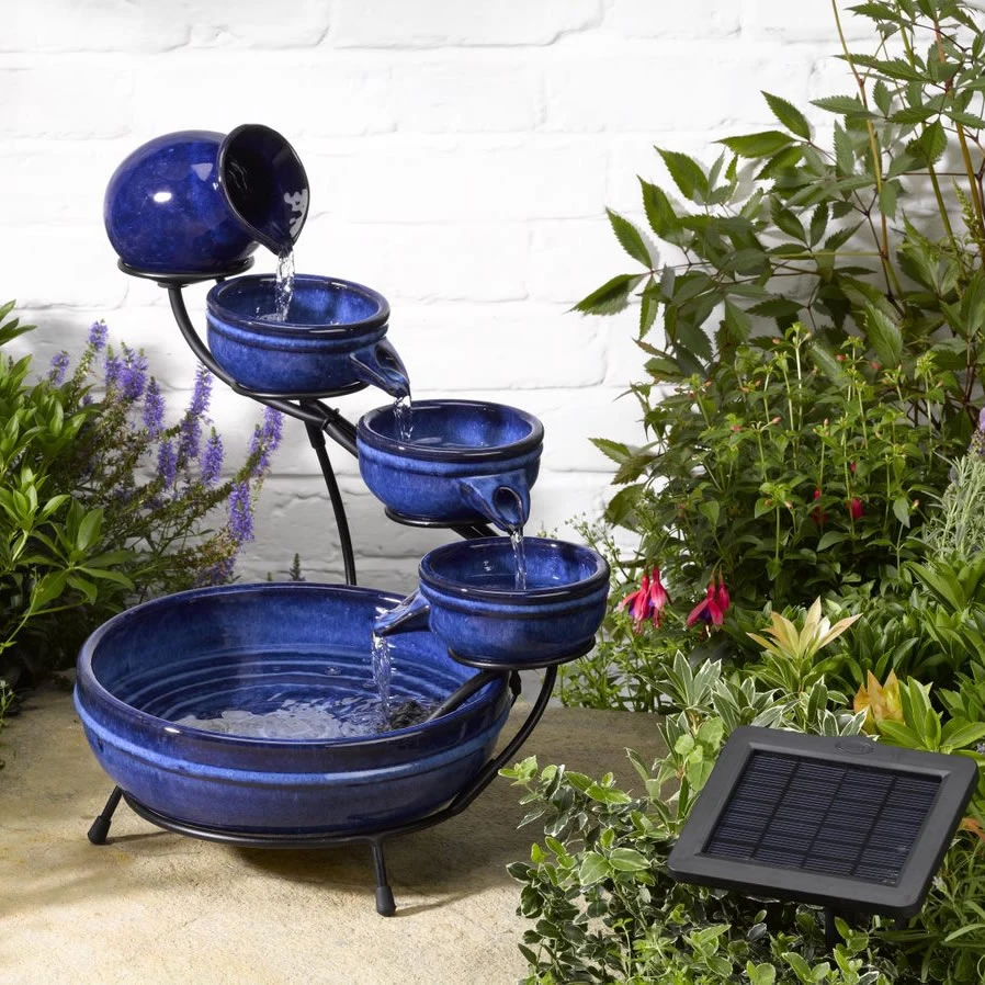 Solar Neptune Blue Cascade Water Fountain
